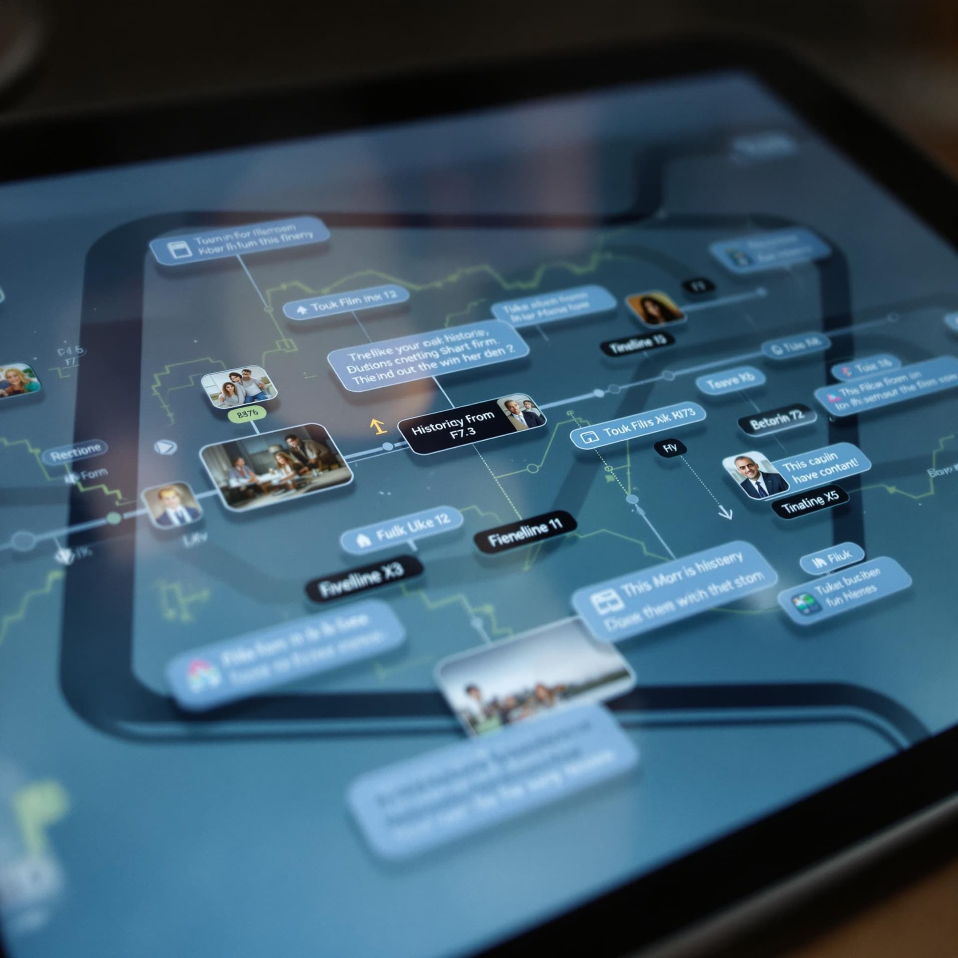 AI generated: A timeline of historical events on a tablet screen. dslr, ultra quality, sharp focus, tack sharp, do...