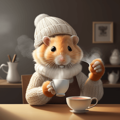 AI generated: ginger and white furred hamster with a knitted hat. hamster holding a steaming cup of tea.
Cool ligh...