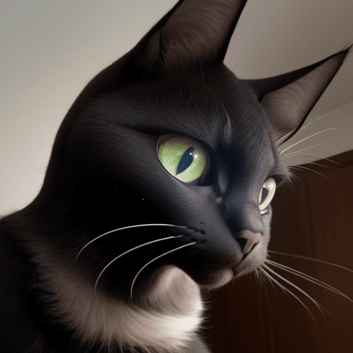 AI generated: filhote de gato, 8 meses, preto, olhar aguçado e selvagem, apenas a cabeça, fundo escuro, iluminação...
