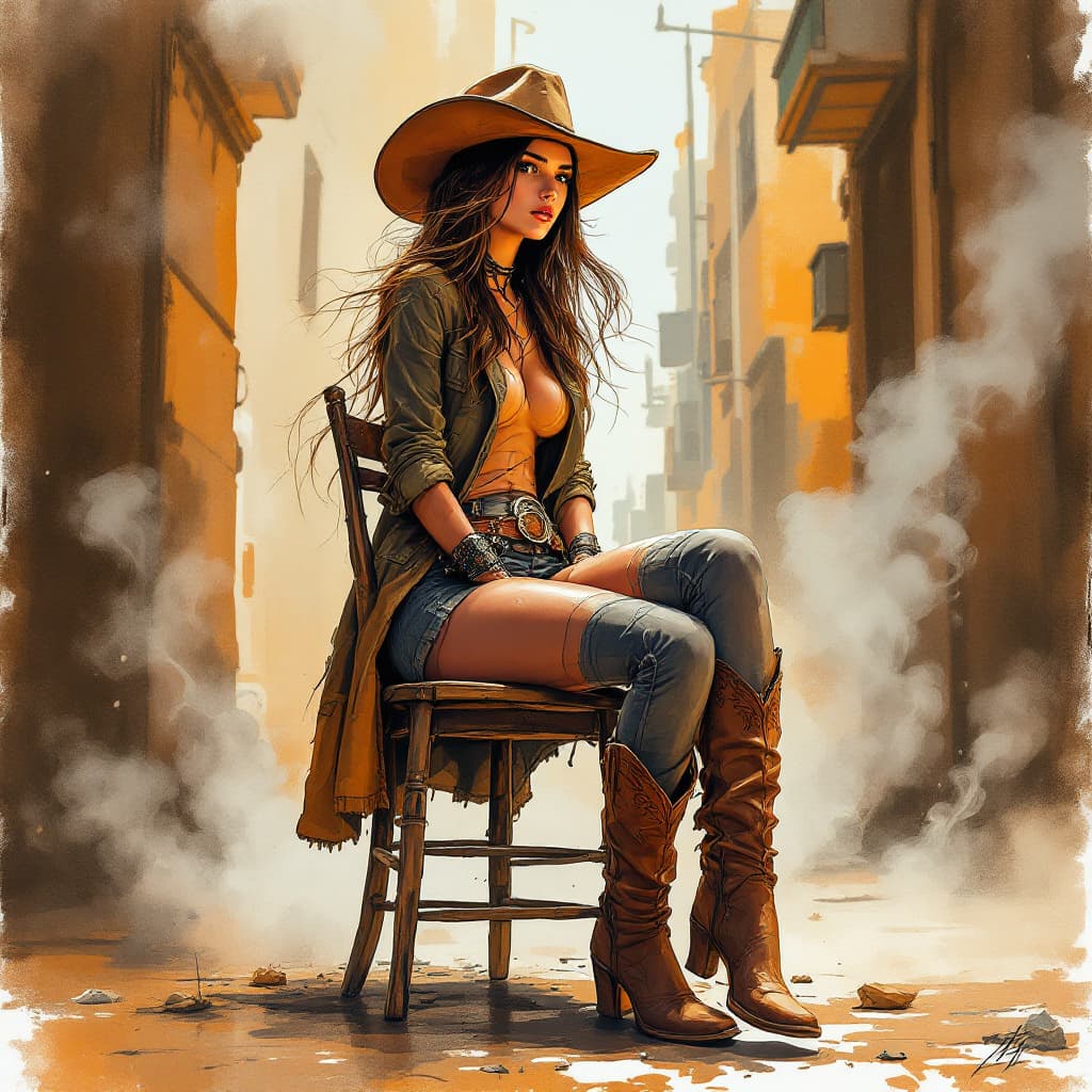 AI generated: Concept art in watercolor style and colorful lines, dark beige and orange colors, impeccable line wo...