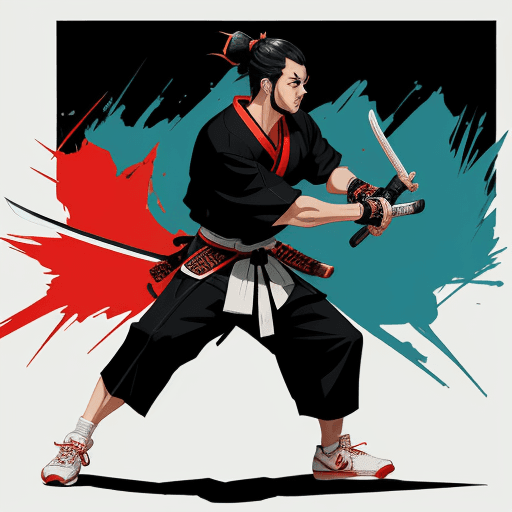 AI generated: concept art image of a samurai wielding a katana while sporting Nike Dunk SB sneakers, blending a 2D...