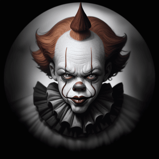 AI generated: scary clown Pennywise, hellish, horror, uncomfortable mysterious atmosphere, digital painting, 8k, i...