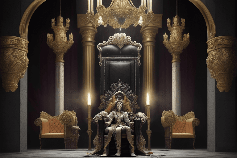 AI generated: High resolution epic throne room with king alchohol, queen cigarett, prince cocaine and the rest of ...