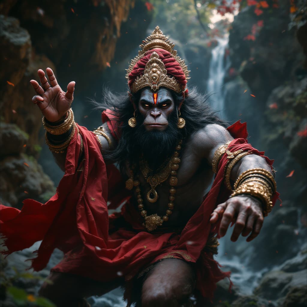 AI generated: Lord Hanuman, the hinu monkey god, super art, super detail, super quality, incredible view, gigantis...