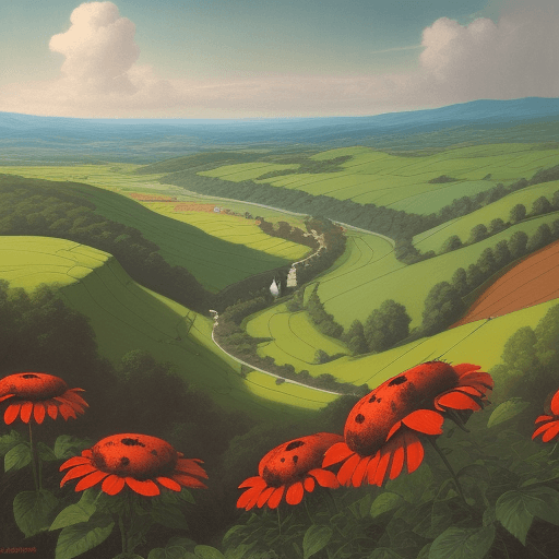 AI generated: ladybird landscape, heaven sunn, flouers  