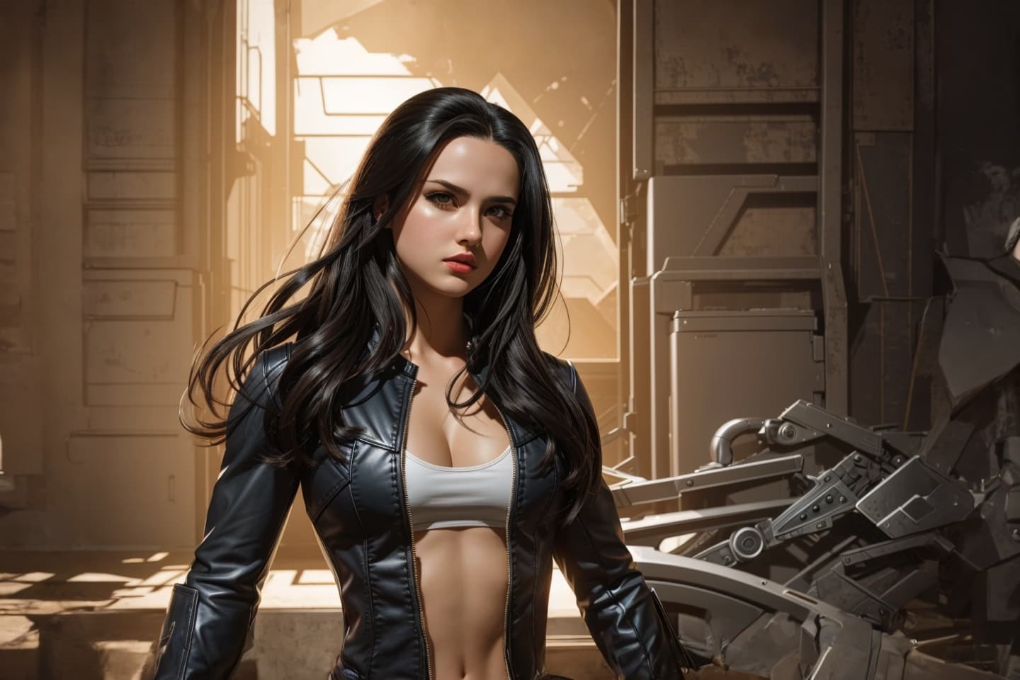 AI generated: Marvel X-23, full-length, full face 20yo beautiful , pinup style pose, strong jawline face, scandalo...