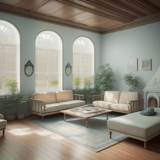 AI generated: High resolution photography interior design, dreamy sunken living room conversation pit, wooden floo...