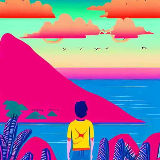 AI generated: vibrant scenes, person looking at the horizon on the mid-left side of the image, Punchy Vector --ar ...