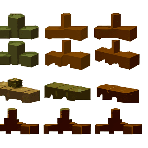 AI generated: Cartoon rusty platforms sprite-sheet isolated on white background with no shadows
