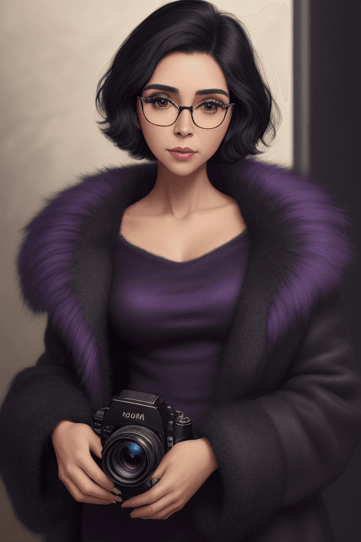 AI generated: (medium shot:1.3) photography, asin lady, fur sweater, black hair, short hair, high quality, highly ...