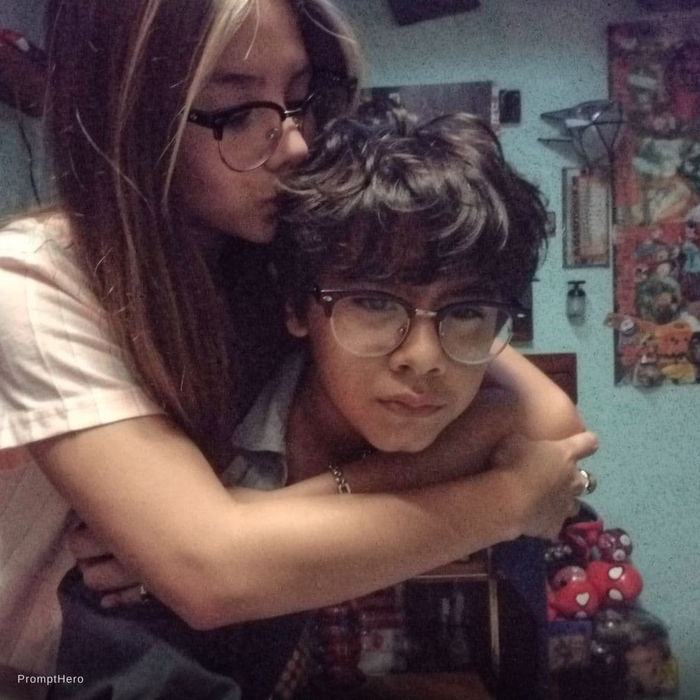 AI generated: Make it look like the girl is **hugging me and kissing my hair**. Other than that, **keep everything...