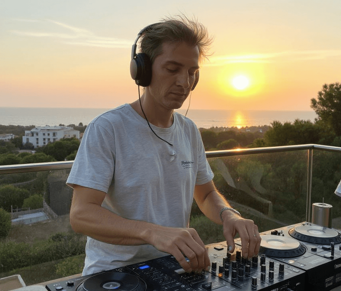 AI generated: I need this person as a DJ, playing on a DJ session.
"Pioneer" discs. (incorrect: "Pioner").
Headp...