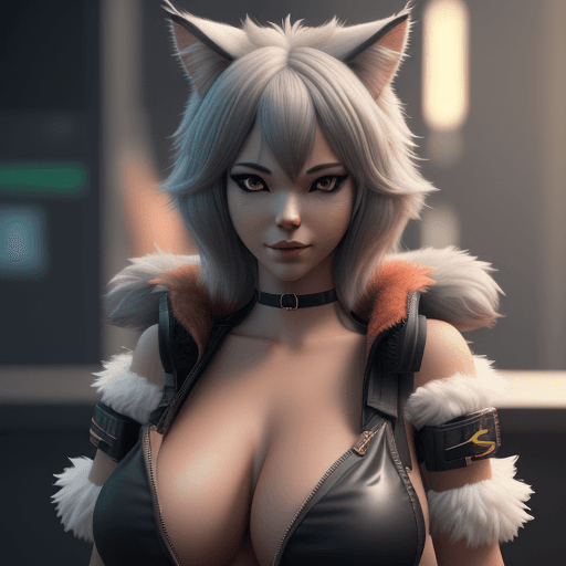 AI generated: furry,cat girl,flashing tit, high detail, octane render, 8k