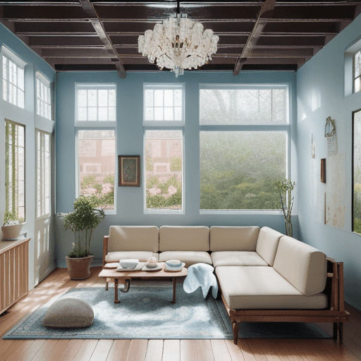 AI generated: High resolution photography interior design, dreamy sunken living room conversation pit, wooden floo...