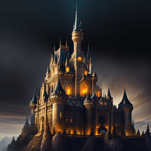 AI generated: enchanted castle under the influence of dark magic, cursed stronghold, dark towers, enchanted walls,...
