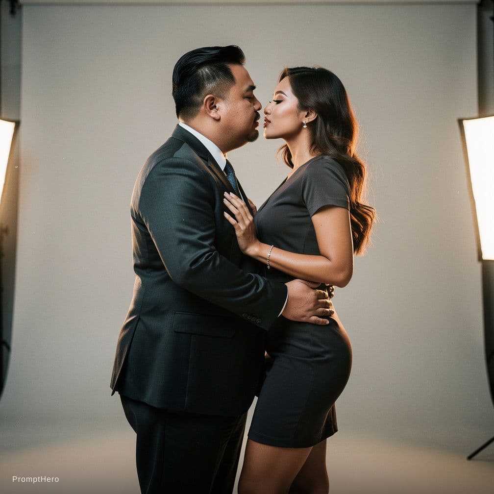 AI generated: Professional studio pre-wedding photoshoot, ultra-realistic. An Indonesian couple with a significant...