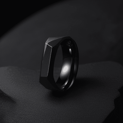 AI generated: Photo of a ultra realistic magic dangerous man ring with black matte rock