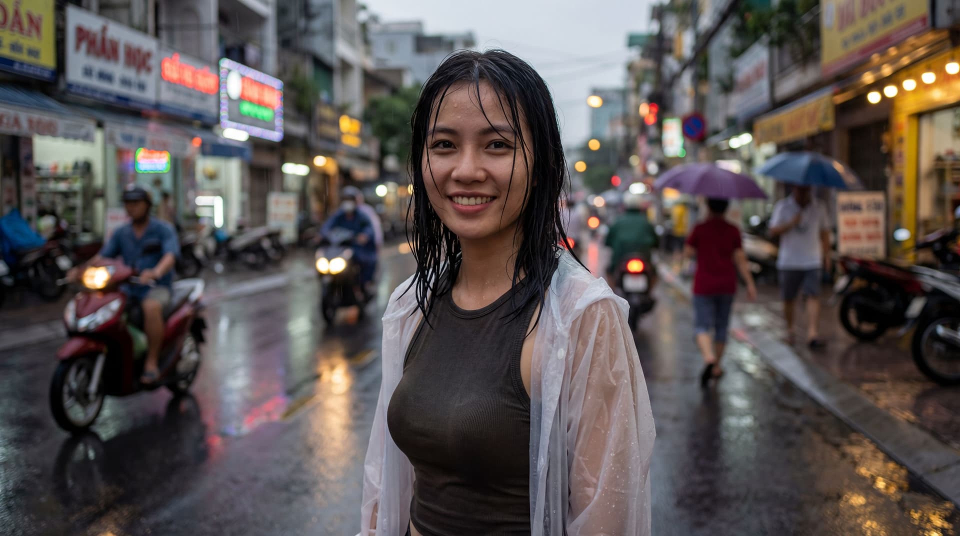 AI generated: A photorealistic, ultra-high-resolution image of a beautiful young Vietnamese woman, wearing a form-...