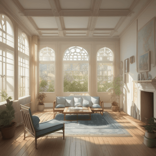 AI generated: High resolution photography interior design, dreamy sunken living room conversation pit, wooden floo...