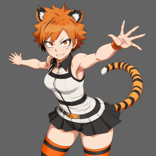 AI generated: anime female character design, my hero academia, MHA, BNHA, Hero costume, tiger ear and tail, short ...