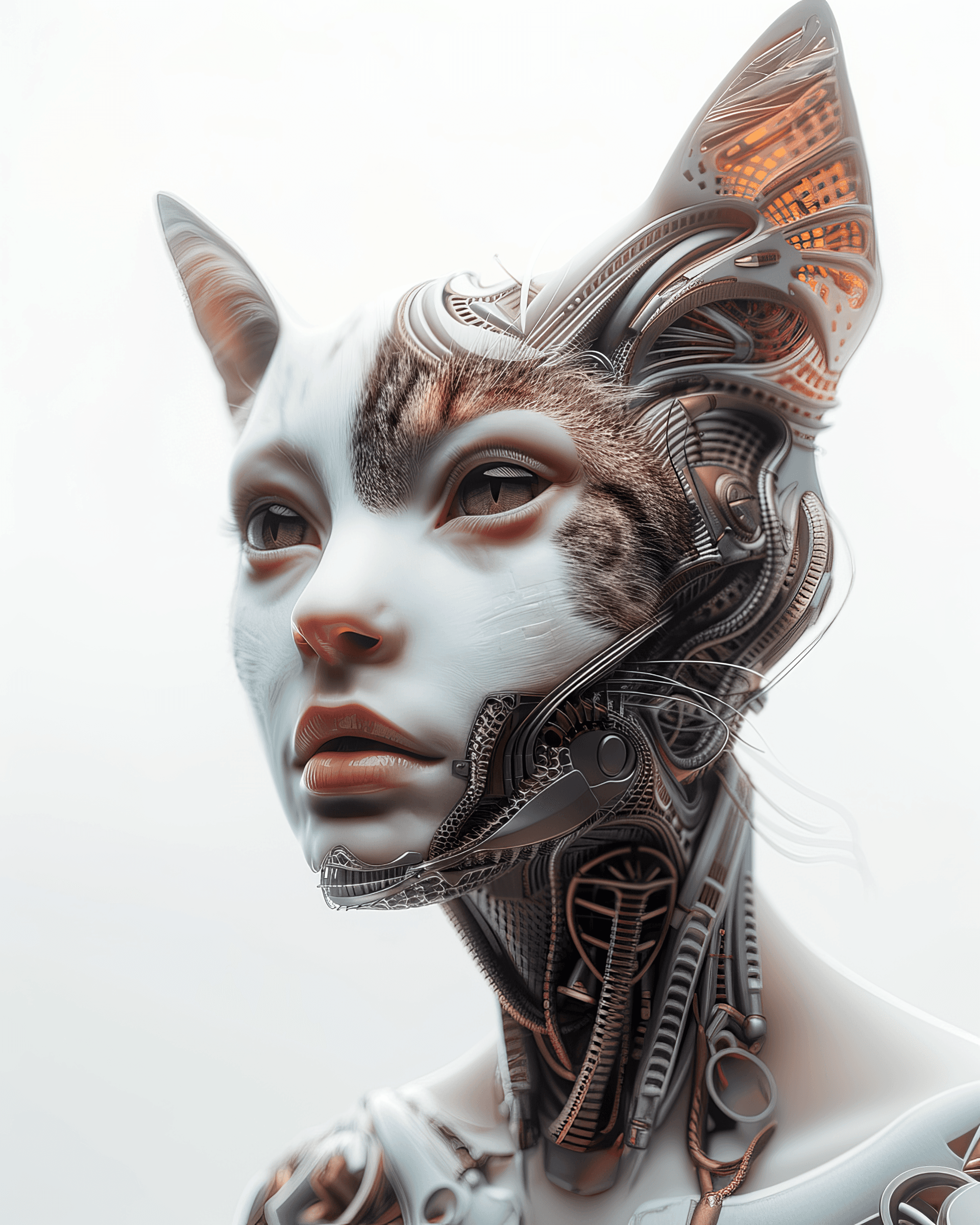 AI generated: best quality, masterpiece, portrait of a hybrid woman cat, beautiful detailed face, white background...