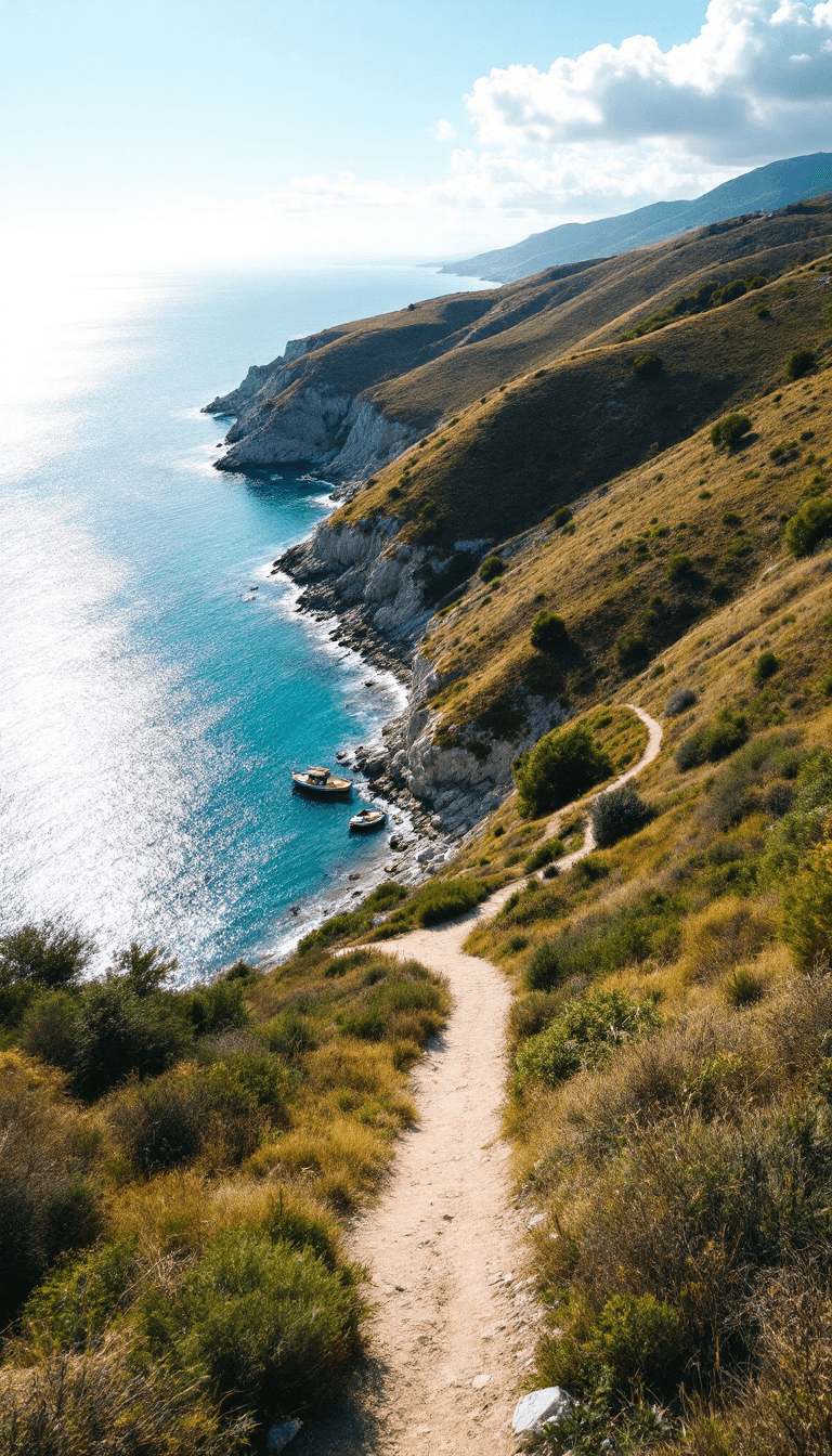 AI generated: A picturesque aerial view of a Crimean landscape: gently sloping hills covered with shrubs and wild ...