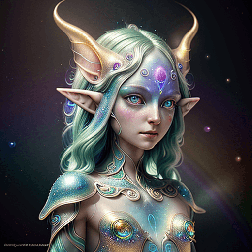 AI generated: beautiful rainbow nebula filigree crystal elf alien, Bioluminiscent eyes, soft gentle smile,octane r...