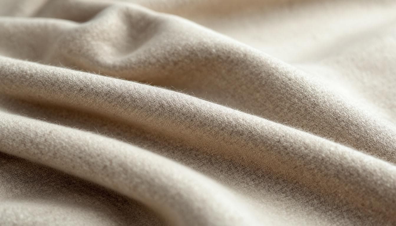 AI generated: Flat close-up of Canterbury cloth — fine wool fabric with soft twill weave, subtle diagonal ribbed t...