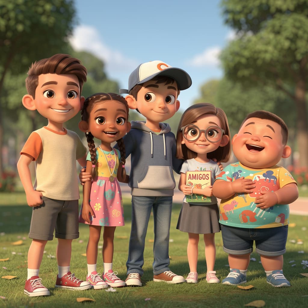 AI generated: CREA UN GRUPO DE AMIGOS
UN NIÑO MORENO
UNA NIÑA CON TRENZAS
UN NIÑO CON GORRA
UNA NIÑA CON LENTES
UN...