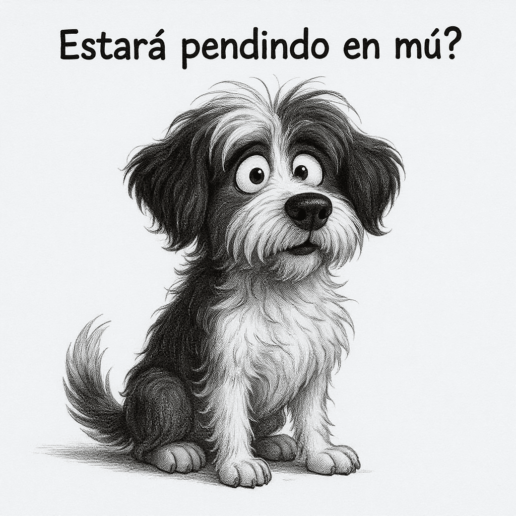 AI generated: Black and white dog, sitting, shaggy fur, cartoon style, expressive, whimsical,  medium shot,  detai...