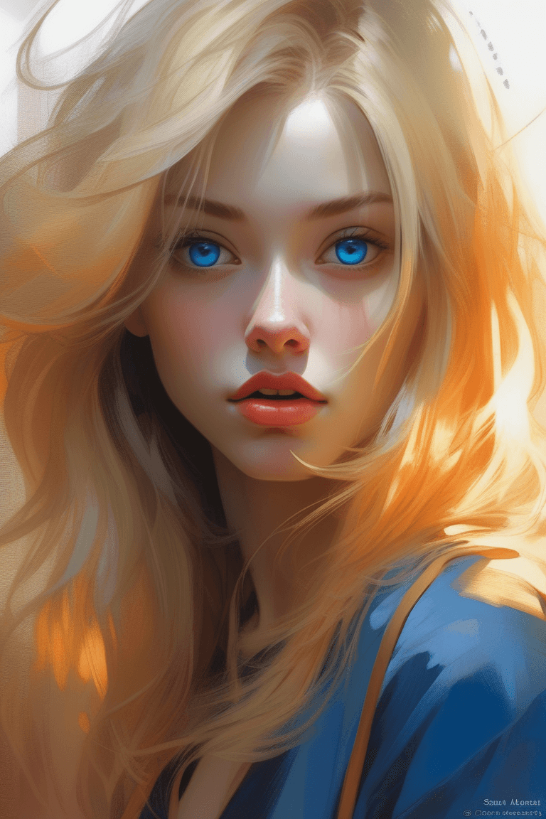 AI generated: a close up of a stunningly beautifull blond woman, big dreamy eyes, beautiful intricate colored hair...