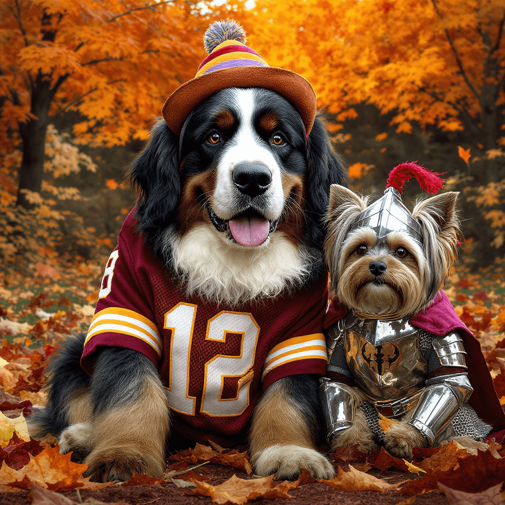 AI generated: Create a highly detailed photograph of a much bigger Bernese Mountain Dog and a Yorkshire terrier dr...