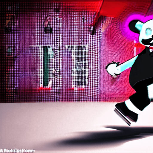 AI generated: in the style of gta v, a black and white panda wearing: a black bowler hat, a tartan bow tie, pink r...