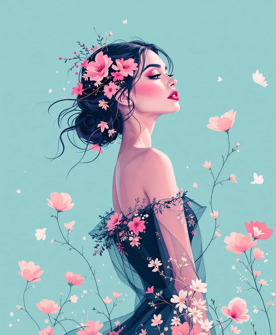 AI generated: Crie uma ilustração digital de uma mulher elegante em um estilo artístico etéreo e fluido, com traço...