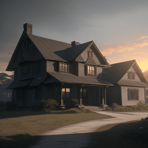 AI generated: Photo of a ultra realistic house, dramatic light, pale sunrise, cinematic lighting, battered, low an...
