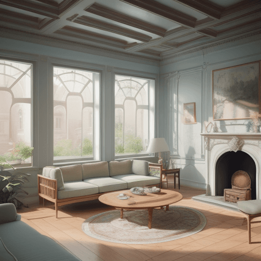 AI generated: High resolution photography interior design, dreamy sunken living room conversation pit, wooden floo...