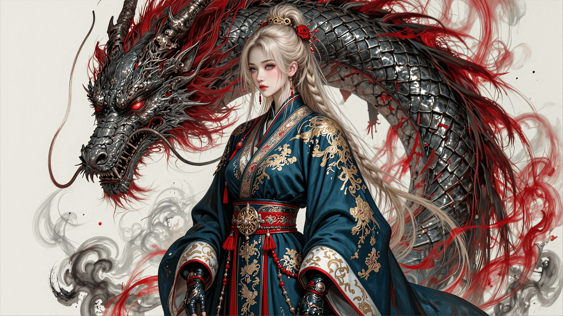 AI generated: The image is a horizontal, ultra-detailed digital masterpiece blending traditional Chinese aesthetic...