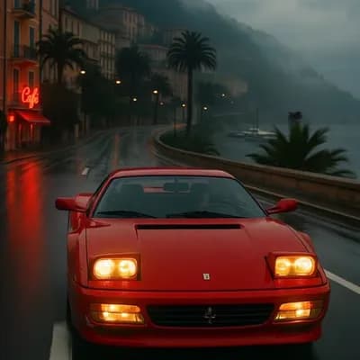 AI generated video: el coche acelera rapidamente 