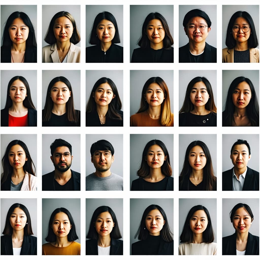 AI generated: headshots of 25 lower socioeconomic status persons with varying age