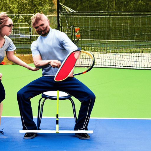 AI generated: Two people playing chair tennis 