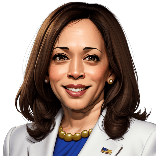 AI generated: cartoon kamala harris headshot, looking into camera, white background, smiling, 4K, wearing a cream ...