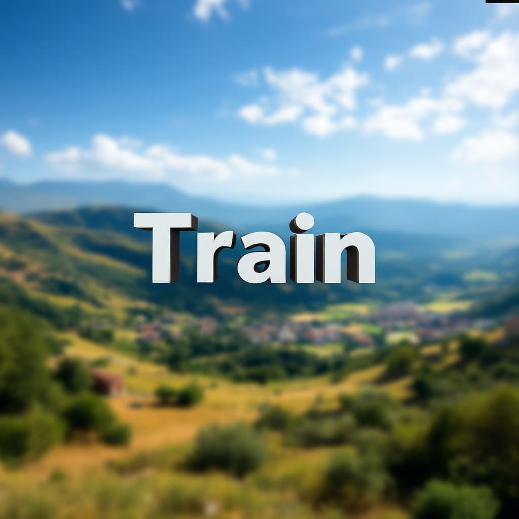 AI generated: Create an image with the word “Train” in a 3D font, centered prominently. The background should be a...