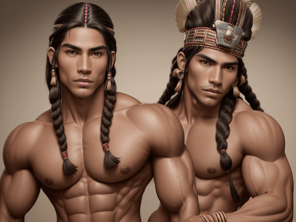 AI generated: fotografía hiper realista, muscular man, inca race, face andean, long hair with many braids, inca em...