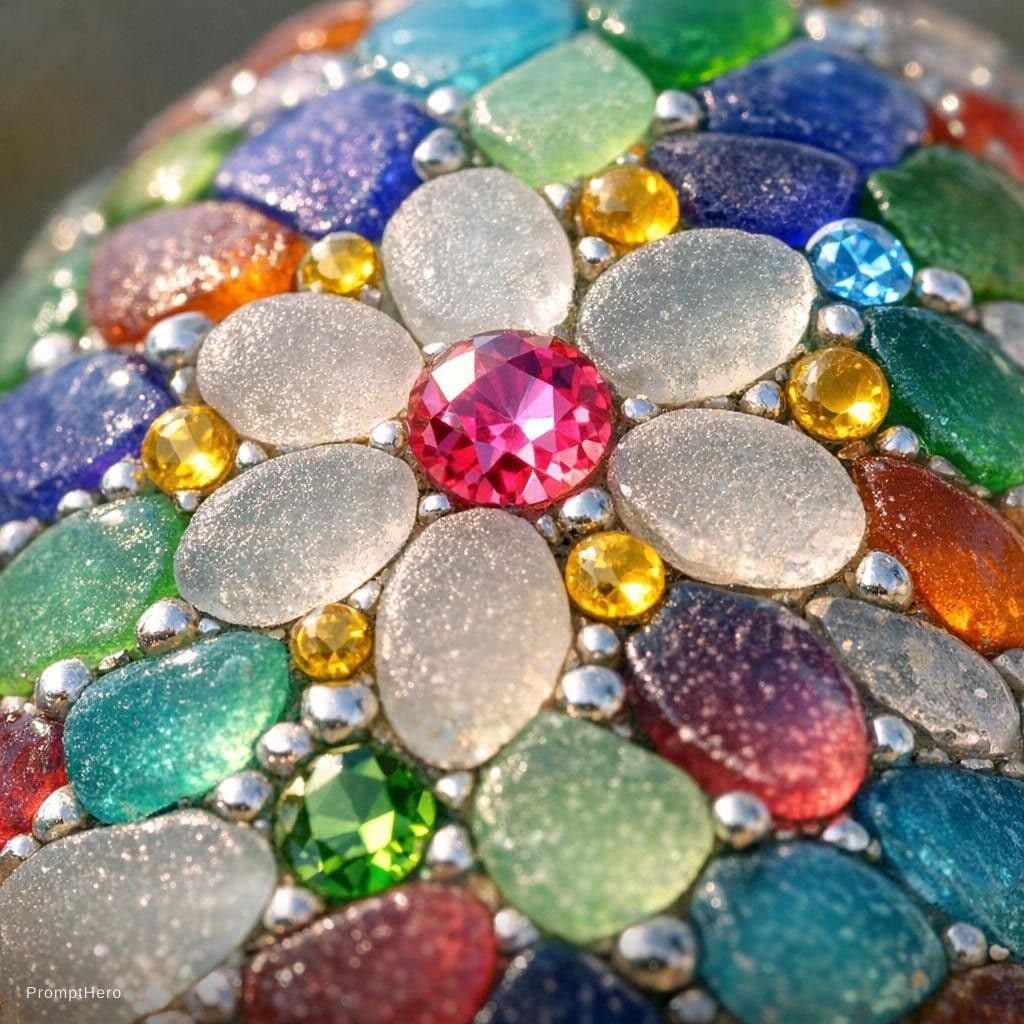 AI generated: "An extreme macro photograph of an Easter egg surface made from a detailed, intricate mosaic of colo...