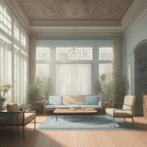 AI generated: High resolution photography interior design, dreamy sunken living room conversation pit, wooden floo...