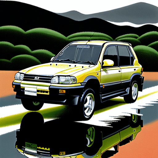 AI generated: carro tt, mitsubushi, pajero glx 2800, 1998, pneus largos, panorama serras, nascer do sol pálido, di...