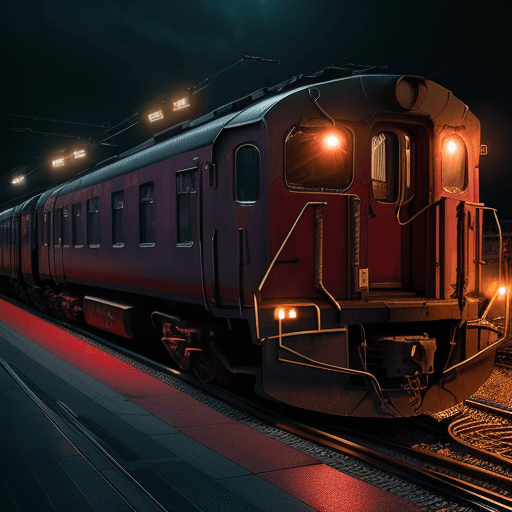 AI generated: the train is waiting at a station at night, in the style of photorealistic fantasies, depictions of ...