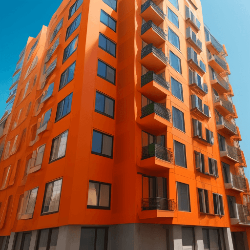 AI generated: 8 story orange buildings