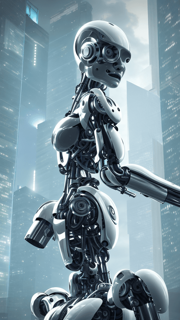 AI generated: a cyborg human made from robotic parts, a blend of human skin and mechanical components, illuminated...