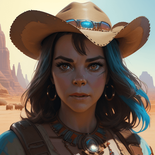 AI generated: Close up portrait of Natalie Wood and Steve McQueen dressed as cowboys in the desert. 8k resolution ...